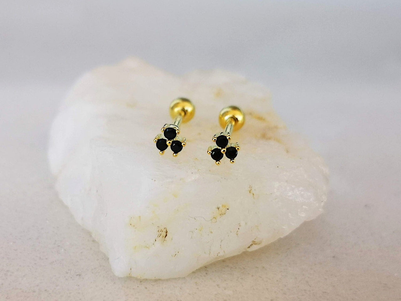 Gold Dainty Stud Earrings with Cubic Zirconia Gems