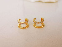 Thumbnail for Gold Double Huggie Ear Cuffs with CZ Crystals