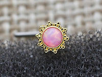 Thumbnail for Gold Flower L Shaped Nose Stud with Central Pink Opal