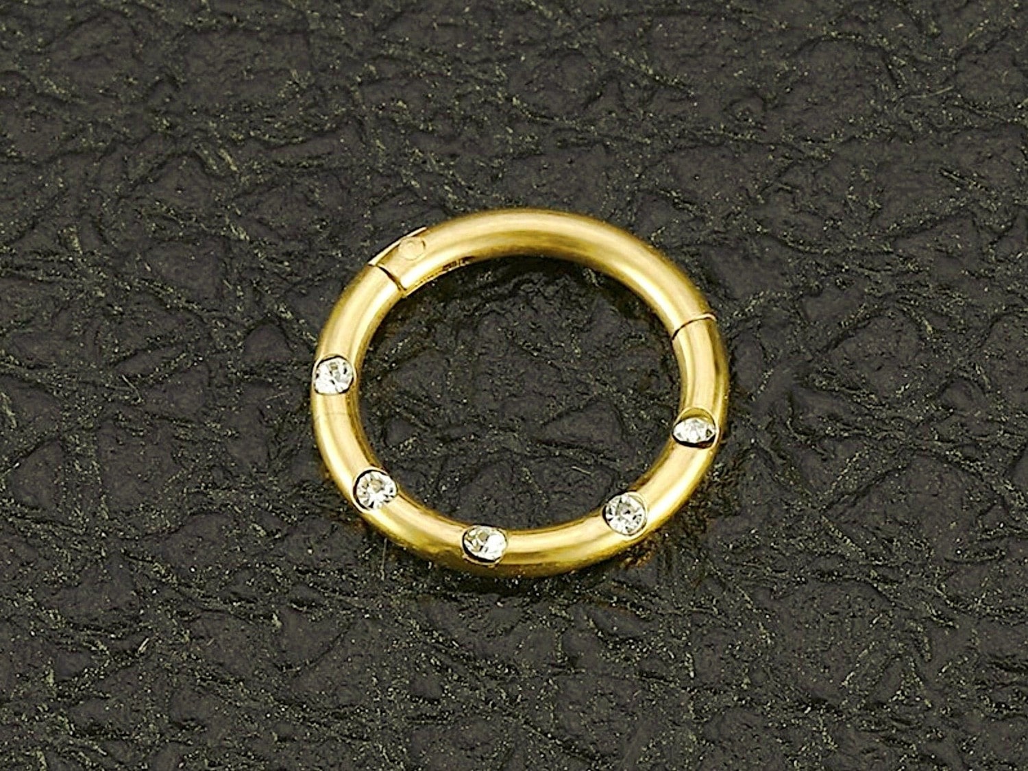 Gold Hinged Hoop Ring with 5 Flush Set Petite Crystals