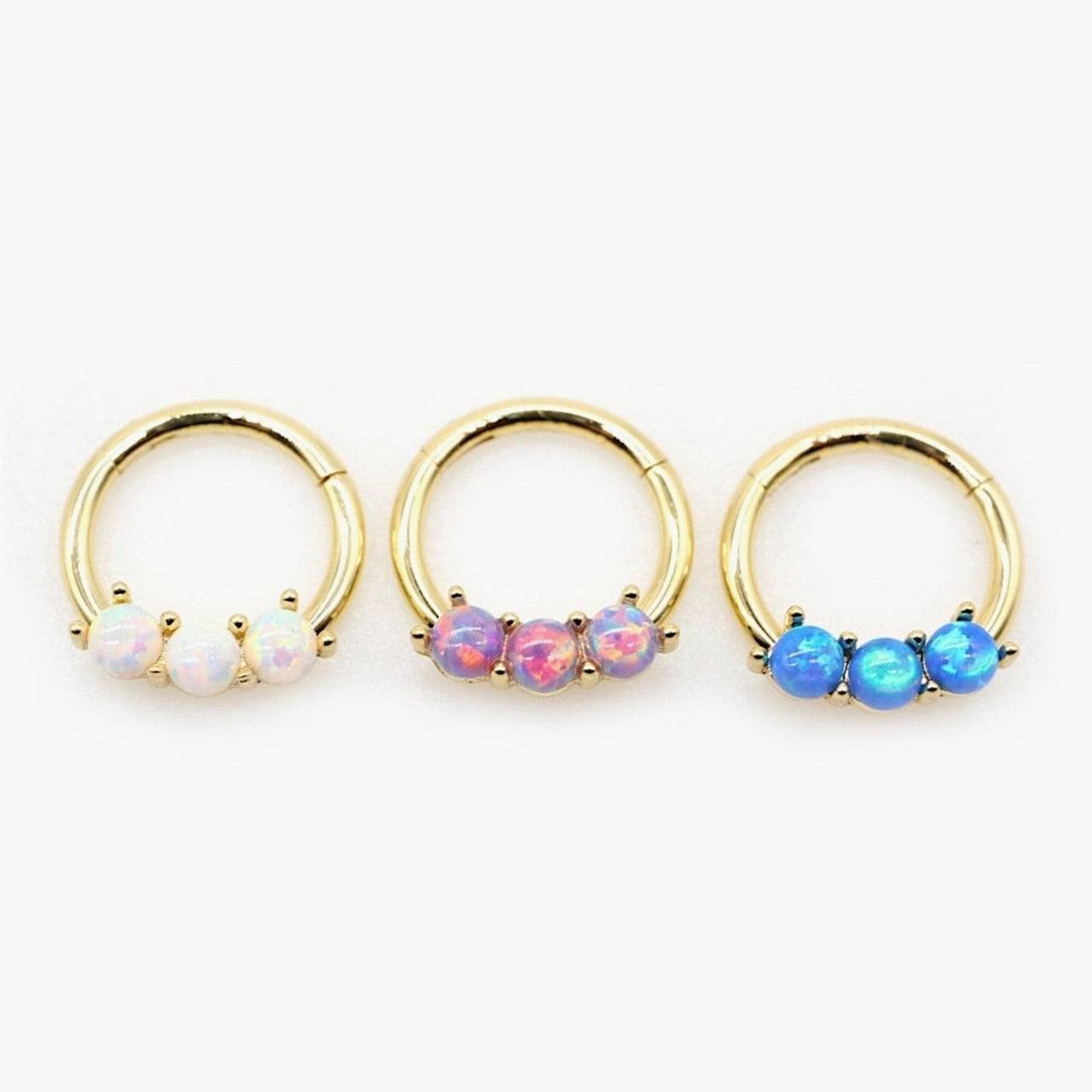 Gold Hinged Segment Ring with Three Round Opals