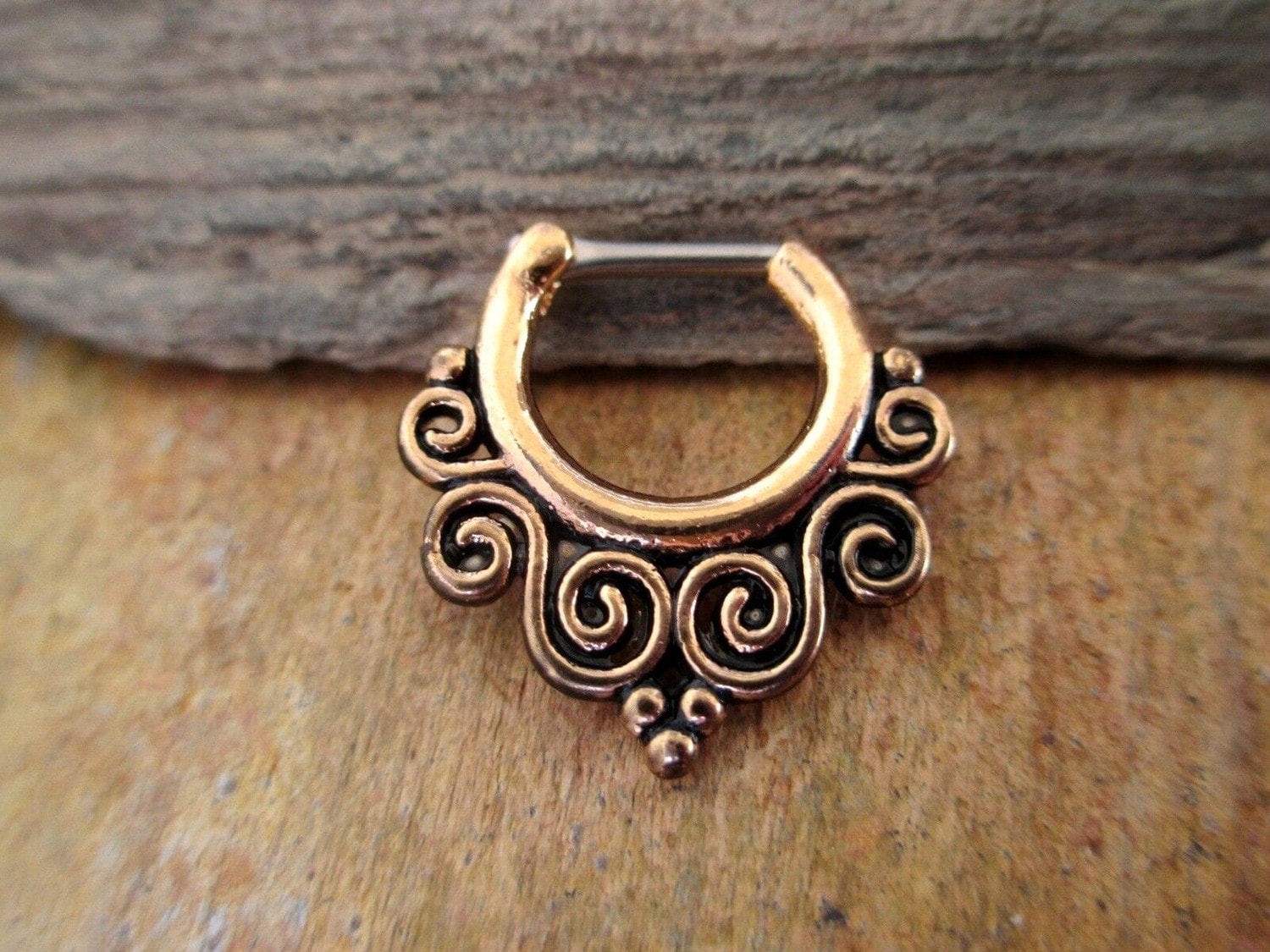 Gold Indian Swirl Septum Clicker Ring