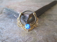 Thumbnail for Gold Lace Septum Clicker Ring with Blue Opal