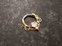 Thumbnail for Gold Lace Septum Clicker Ring with CZ Crystals