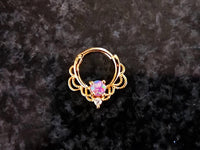 Thumbnail for Gold Lace Septum Clicker Ring with Purple Opal