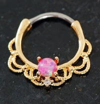 Thumbnail for Gold Lace Septum Clicker Ring with Purple Opal