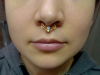 Thumbnail for Gold Lace Septum Clicker Ring with White Opal