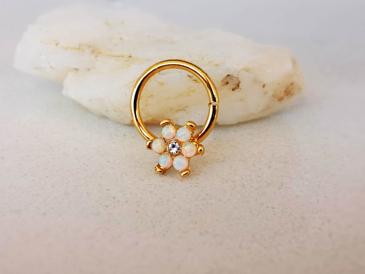 Gold Opal Flower Septum Ring