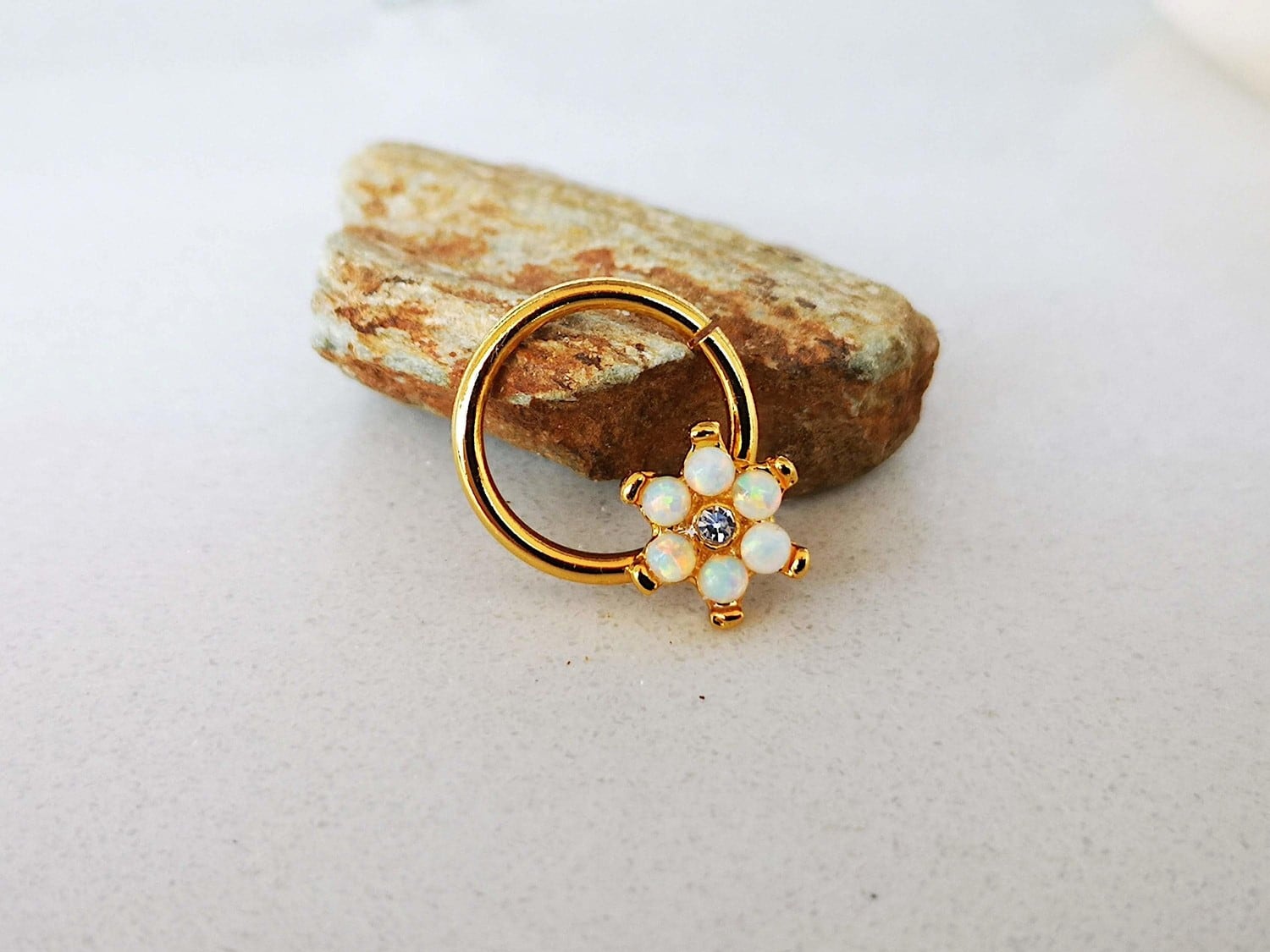 Gold Opal Flower Septum Ring