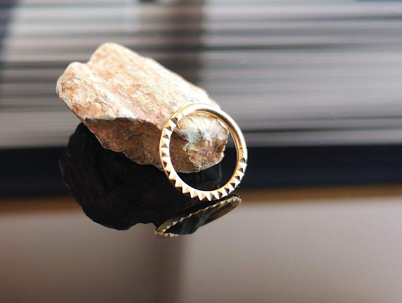 Gold Pyramid Studded Hinged Septum Ring