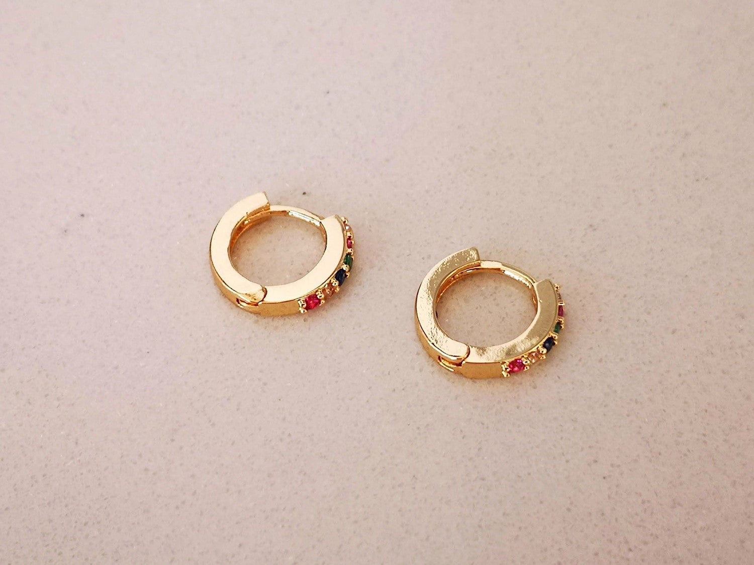 Gold Rainbow Cubic Zirconia Hoop Earrings