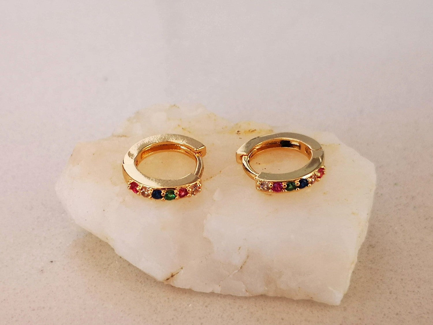 Gold Rainbow Cubic Zirconia Hoop Earrings