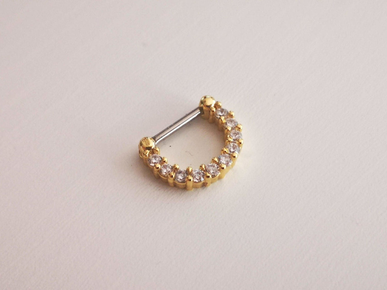 Gold Septum Clicker Ring Paved with Cubic Zirconia