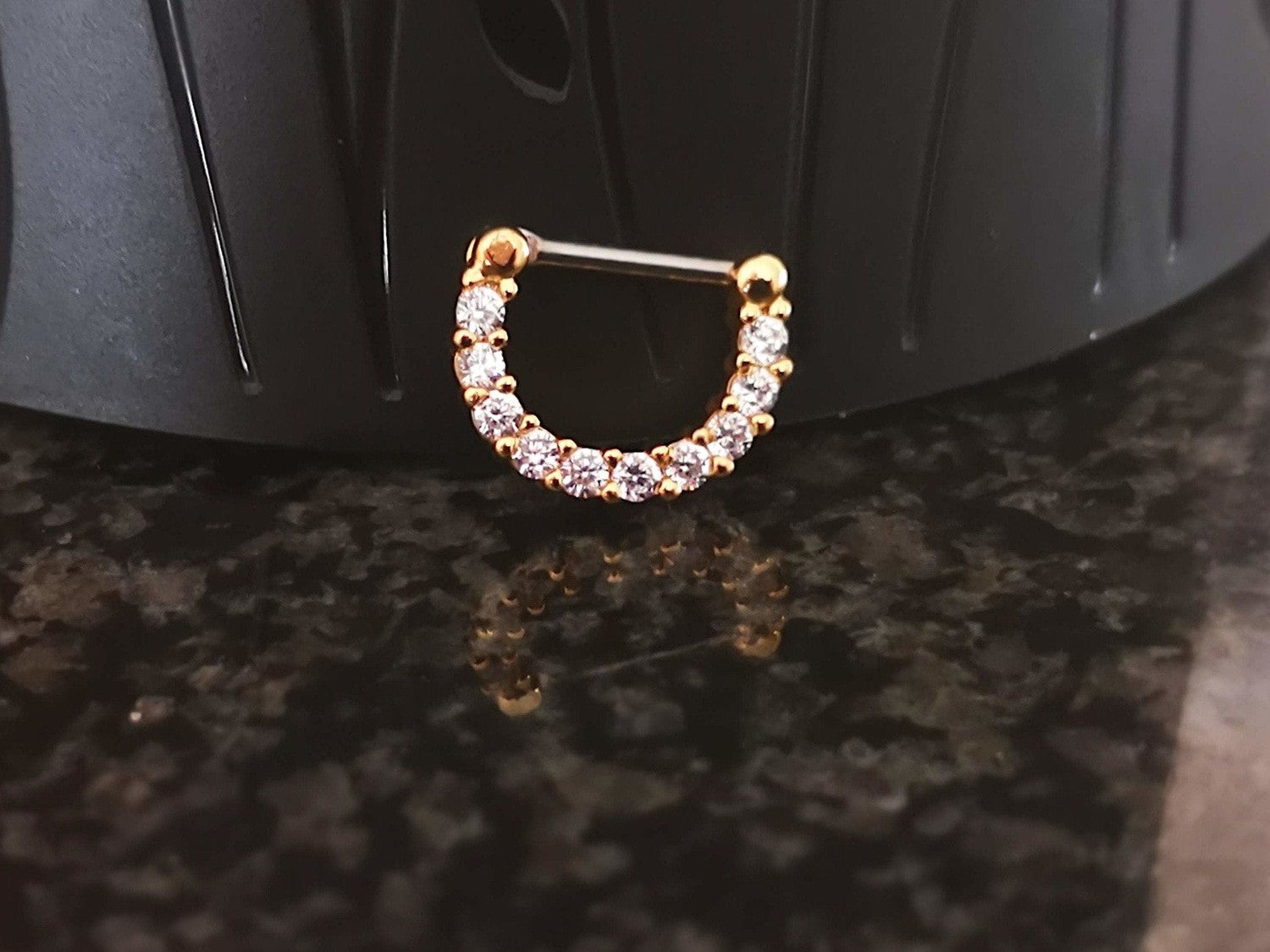 Gold Septum Clicker Ring Paved with Cubic Zirconia