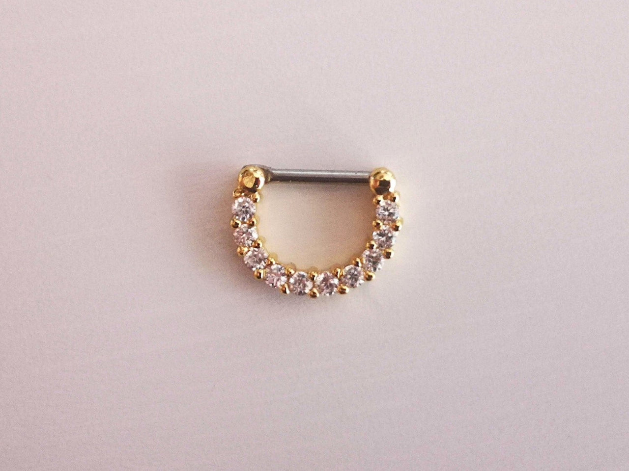 Gold Septum Clicker Ring Paved with Cubic Zirconia