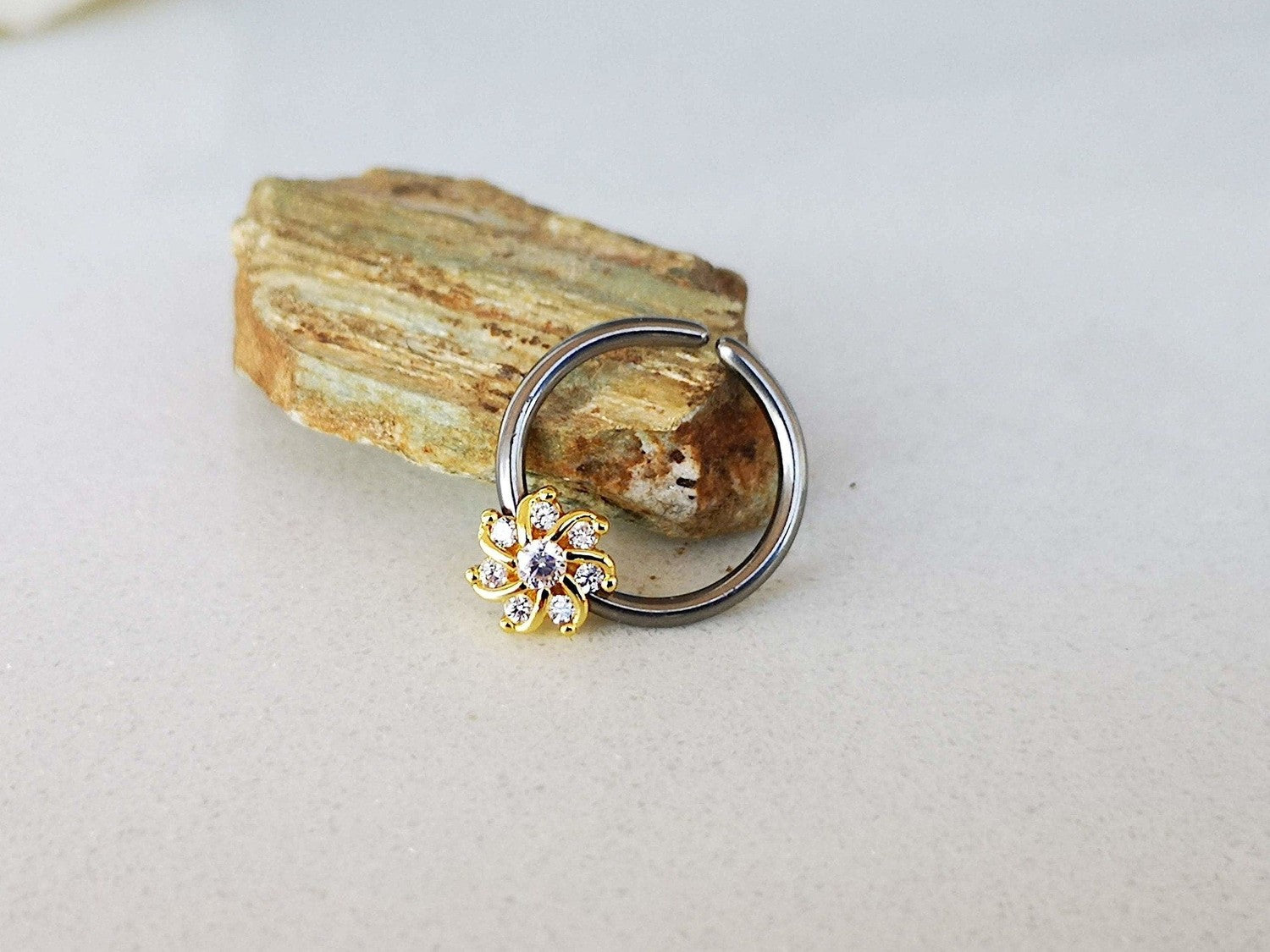 Gold Seven Petal Crystal Flower Ring