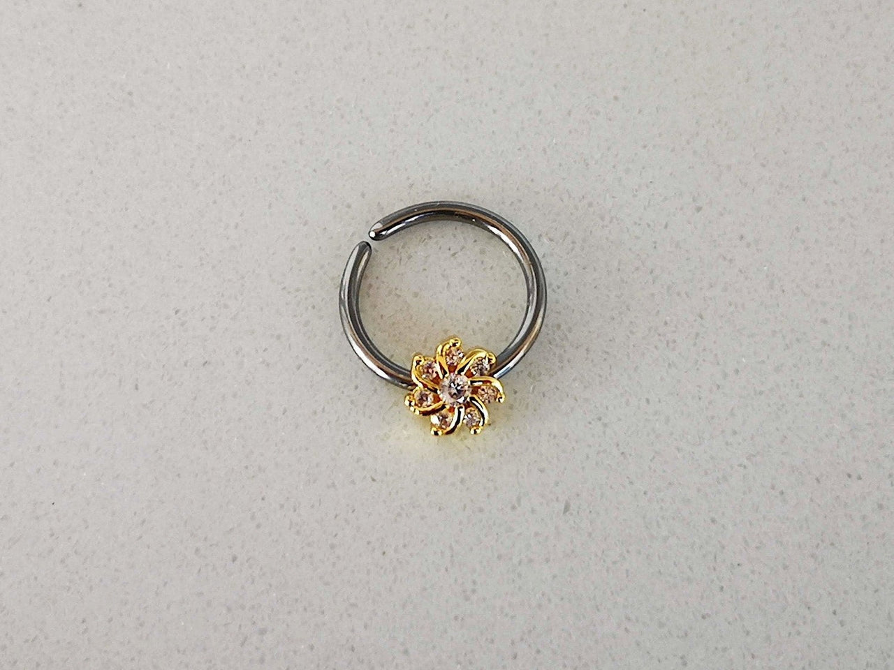 Gold Seven Petal Crystal Flower Ring