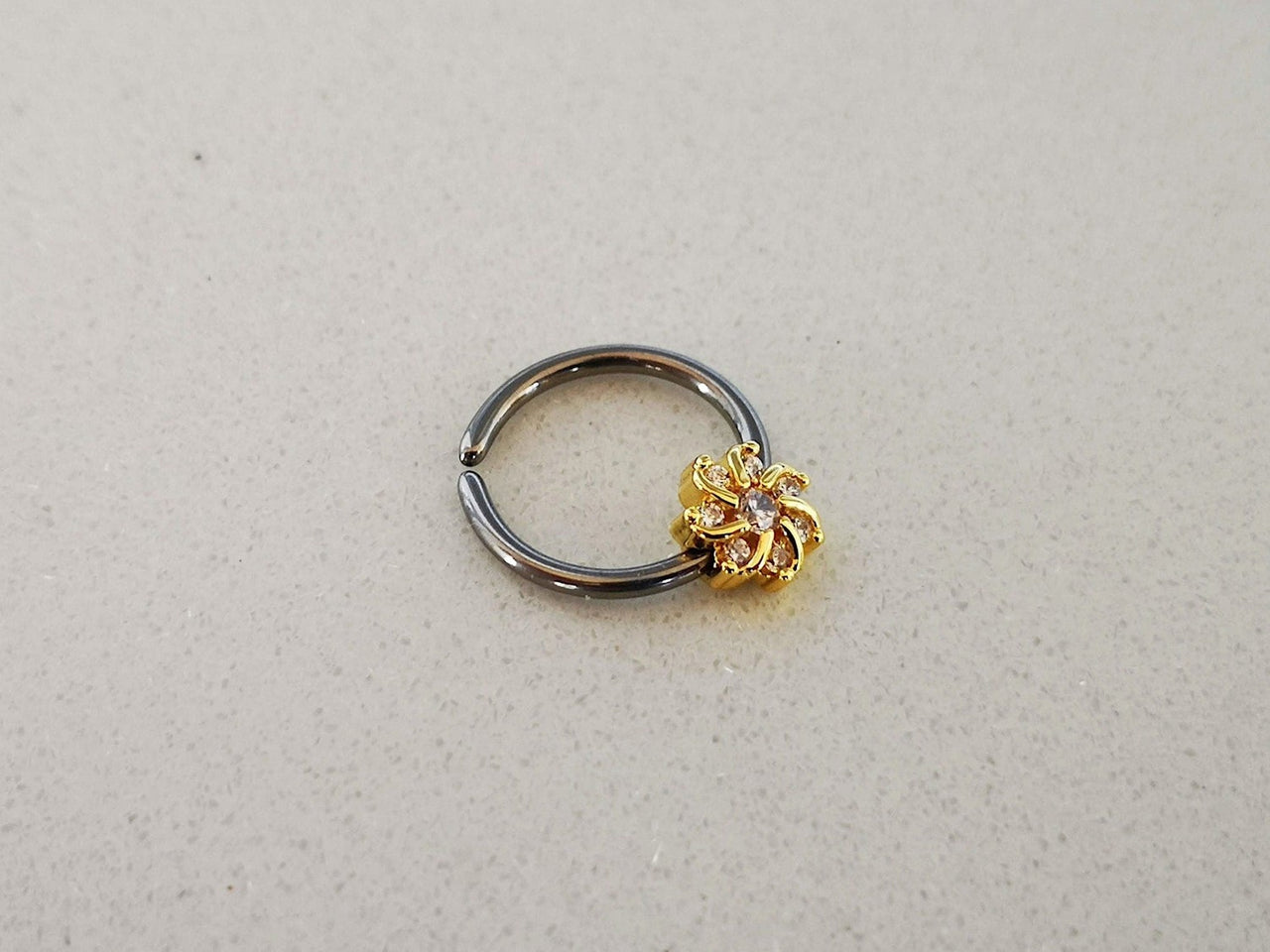 Gold Seven Petal Crystal Flower Ring