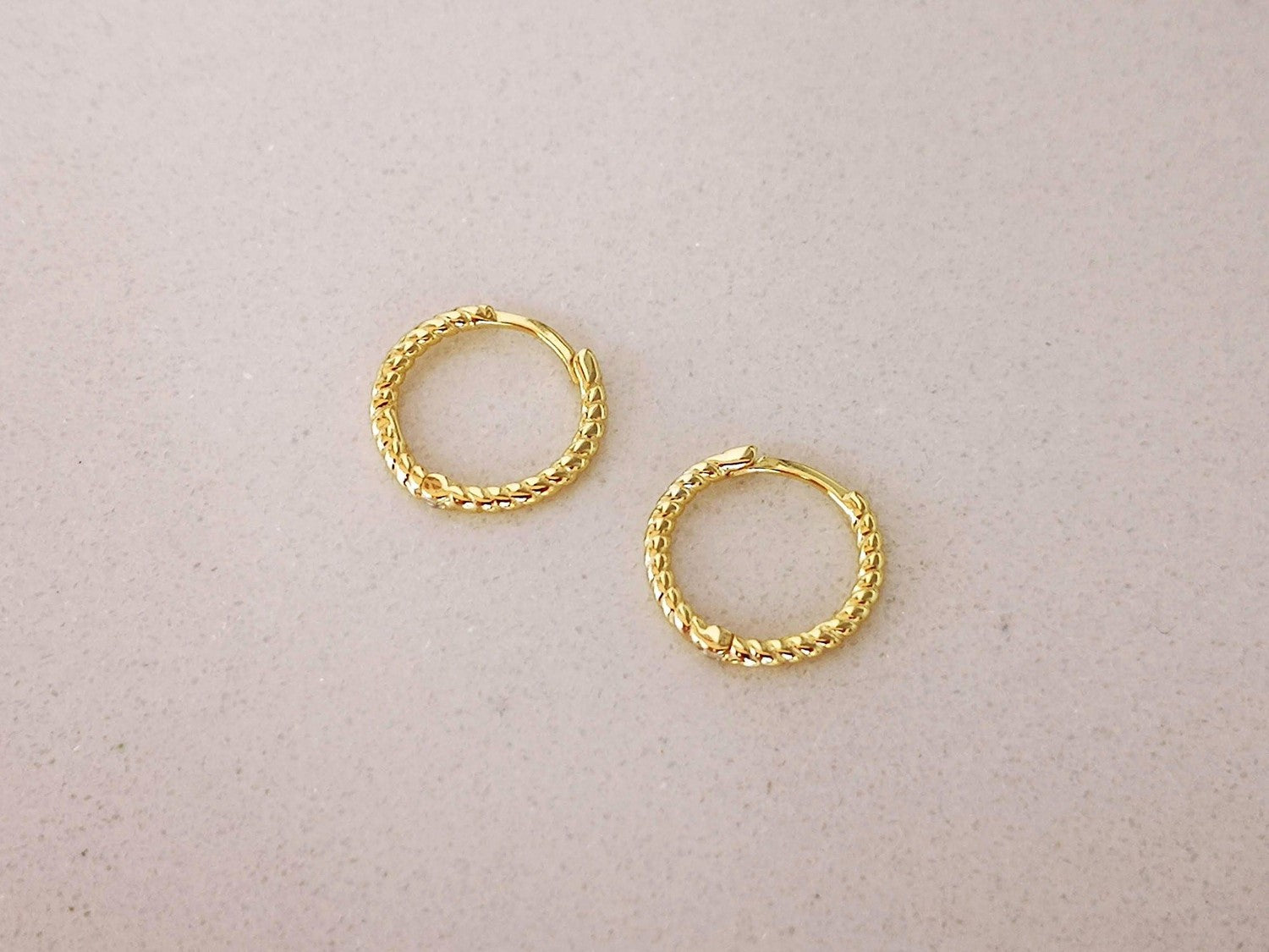 Gold Small Twisted Rope Hinged Hoop Earrings