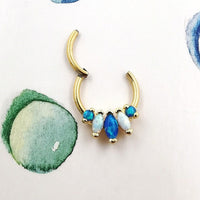 Thumbnail for Gold Tropical Septum Clicker Ring with Blue and White Opals