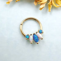 Thumbnail for Gold Tropical Septum Clicker Ring with Blue and White Opals - 15% OFF