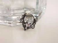 Thumbnail for Gothic Black Lace Septum Clicker Ring with CZ Crystals