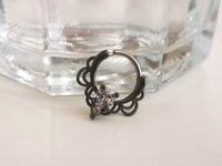 Thumbnail for Gothic Black Lace Septum Clicker Ring with CZ Crystals