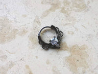 Thumbnail for Gothic Black Lace Septum Clicker Ring with CZ Crystals