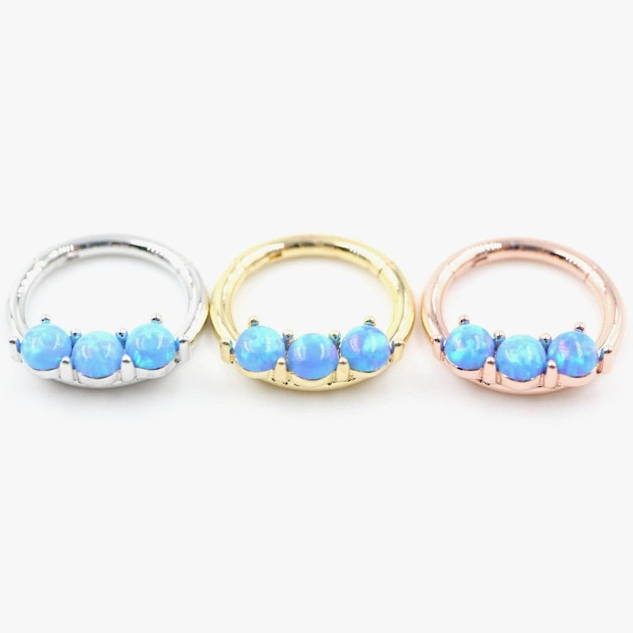 Hinged Segment Ring with Three Blue Round Opals