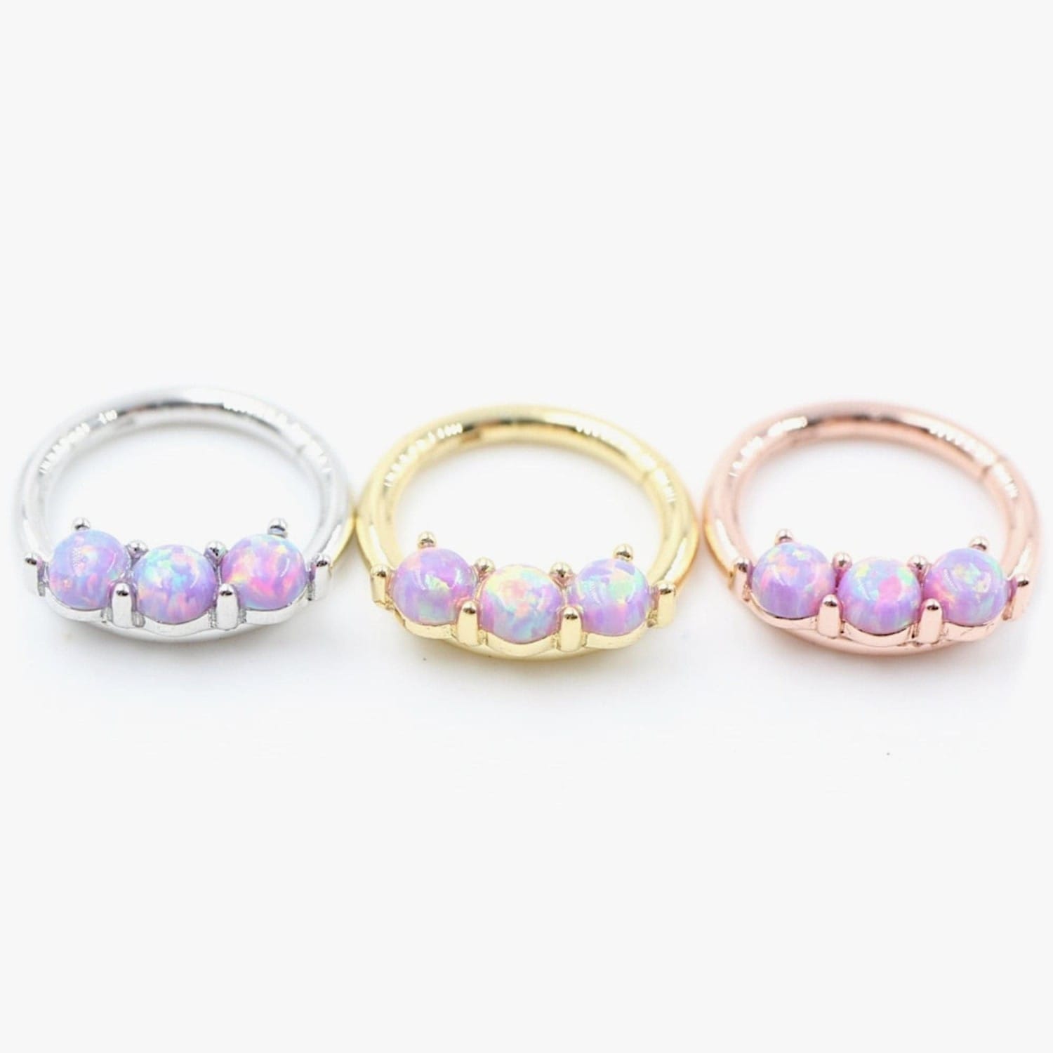 Hinged Segment Ring with Three Purple Round Opals