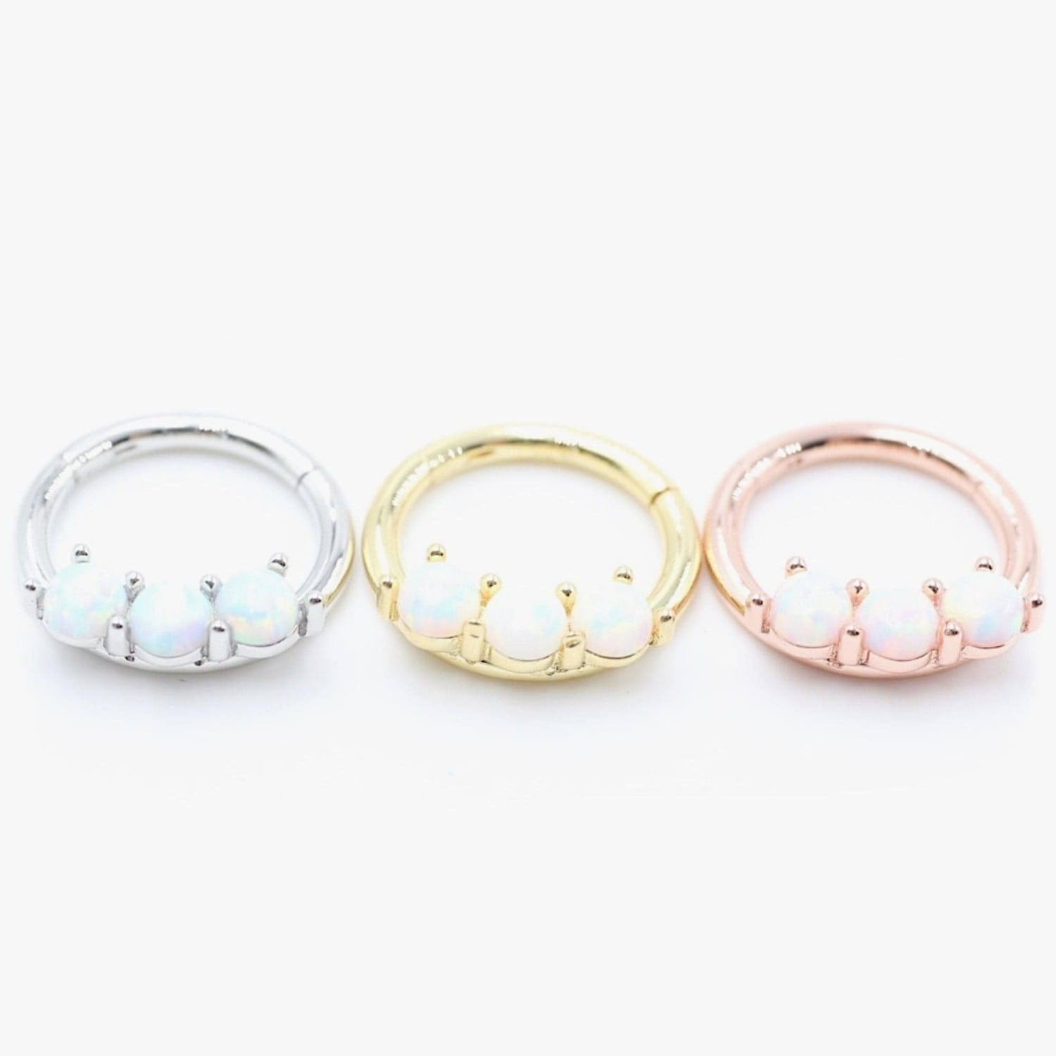 Hinged Segment Ring with Three White Round Opals