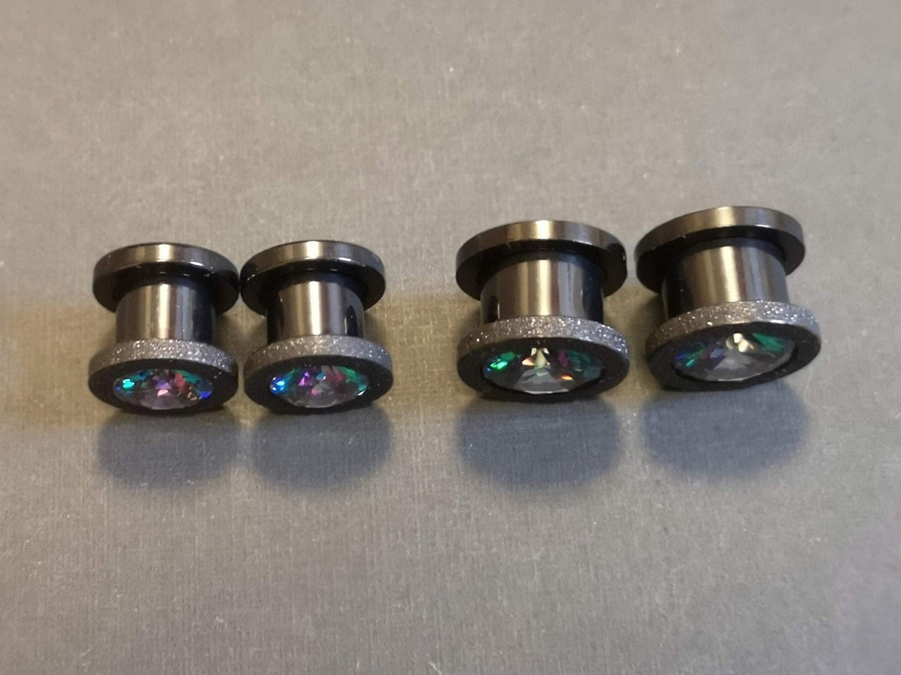 Iridescent Glittered Black Plugs Earrings