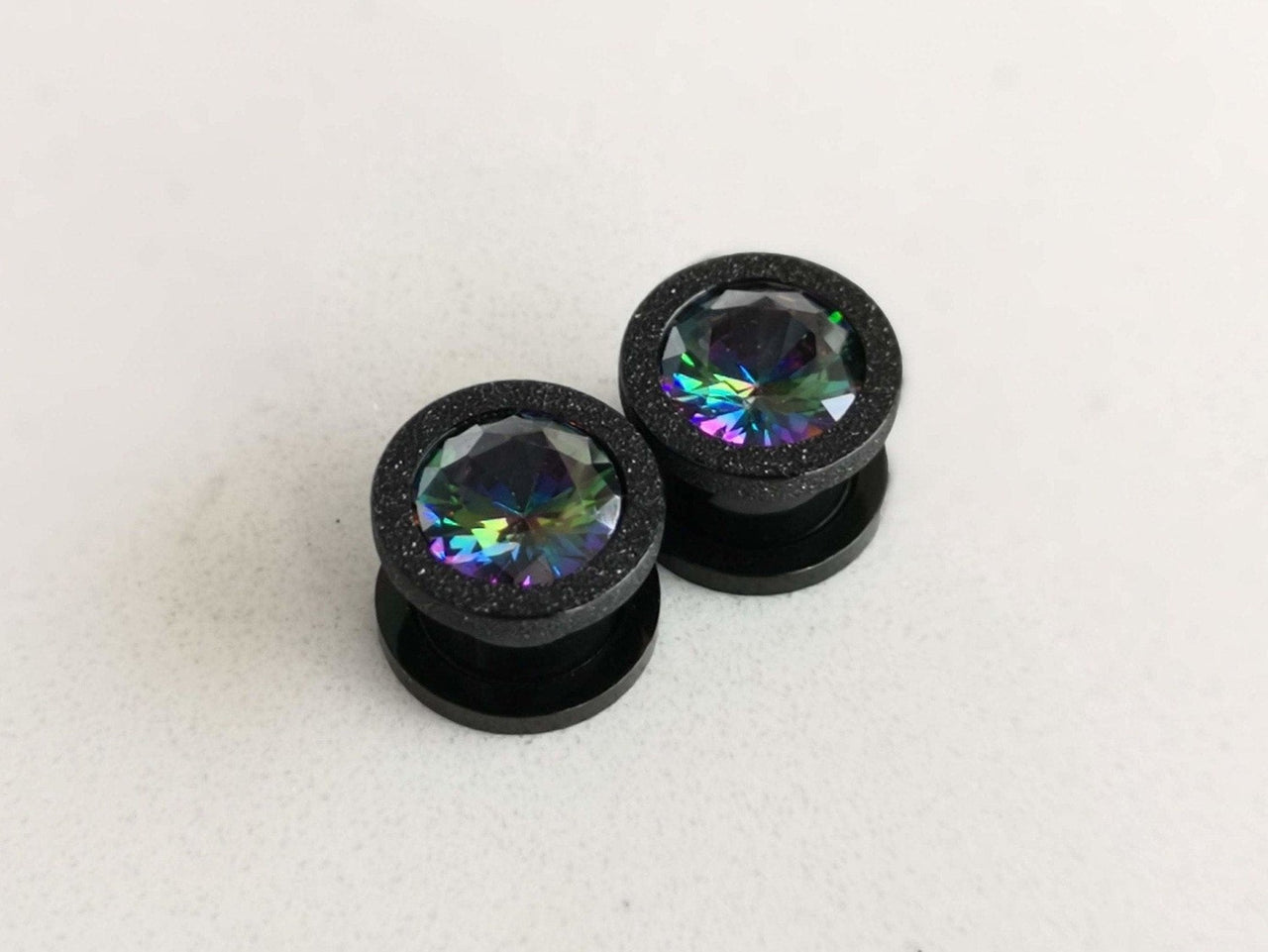 Iridescent Glittered Black Plugs Earrings