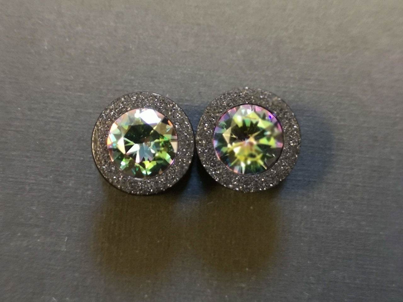 Iridescent Glittered Black Plugs Earrings