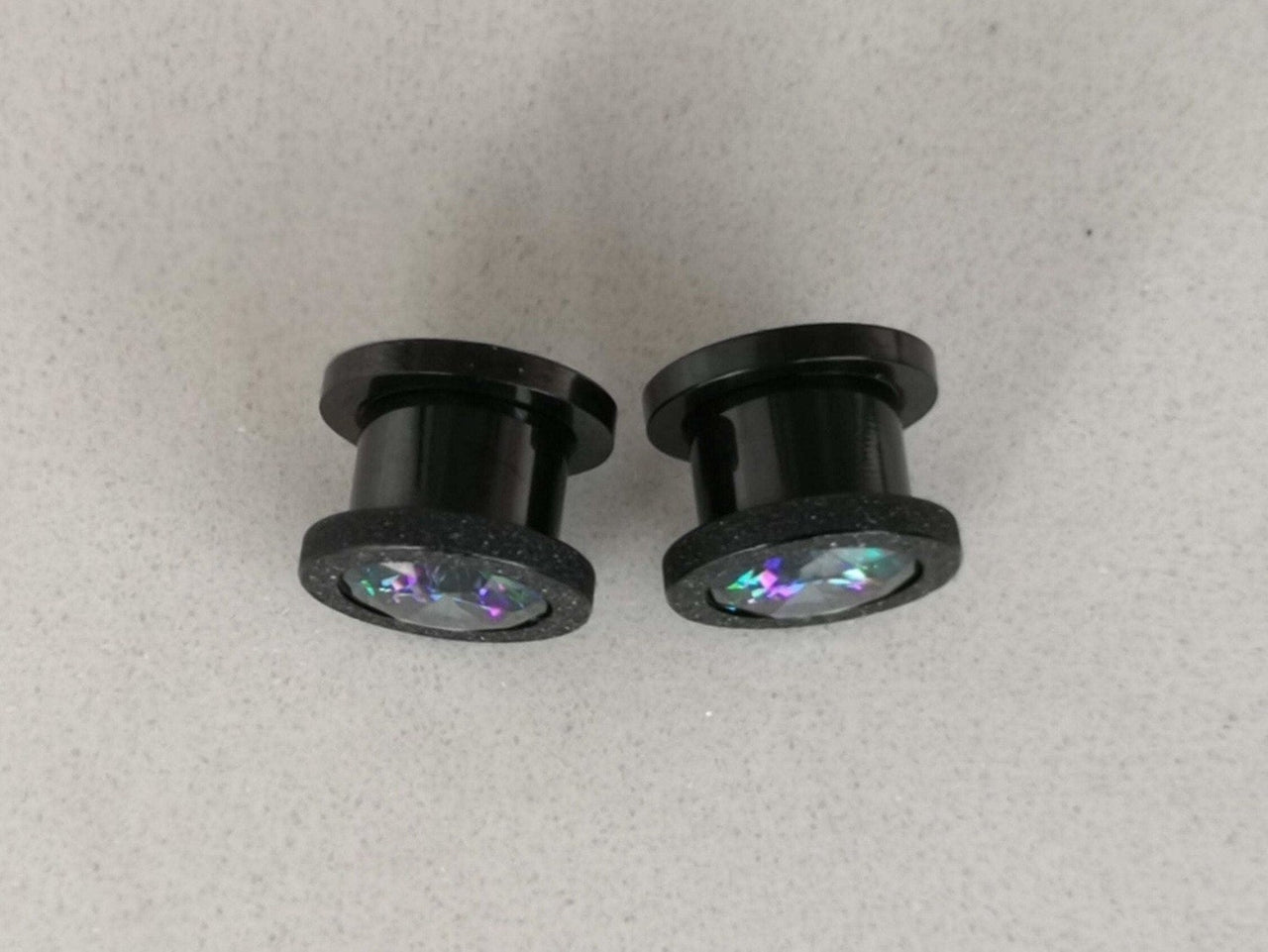 Iridescent Glittered Black Plugs Earrings