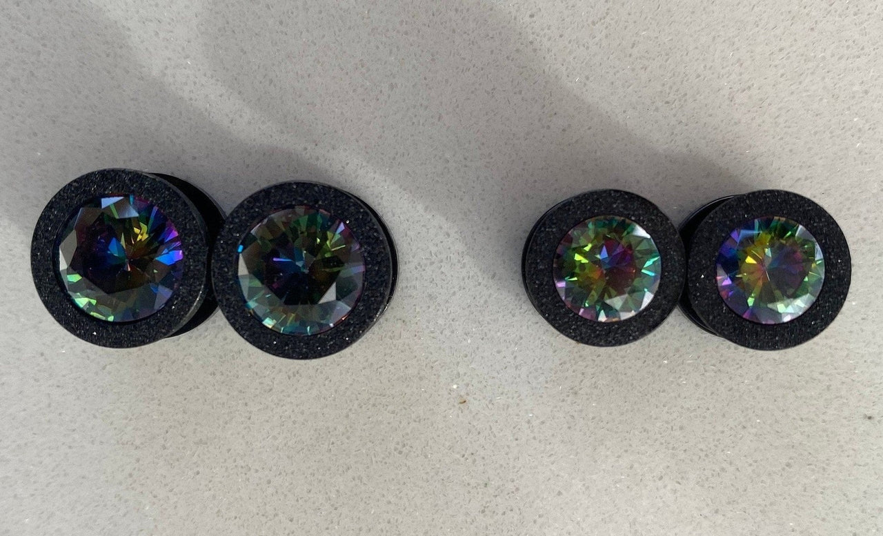 Iridescent Glittered Black Plugs Earrings