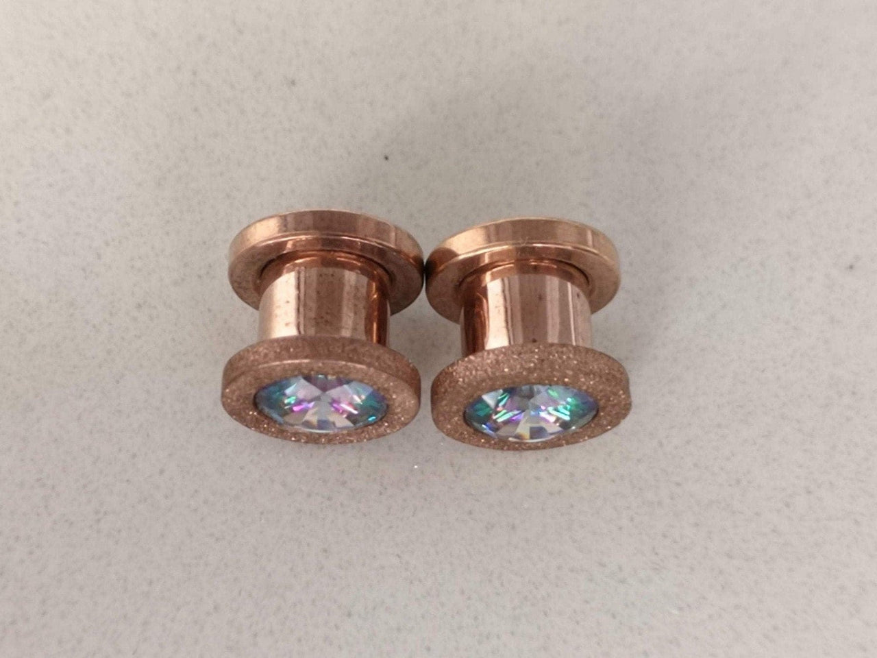 Iridescent Glittered Rose Gold Plugs Earrings