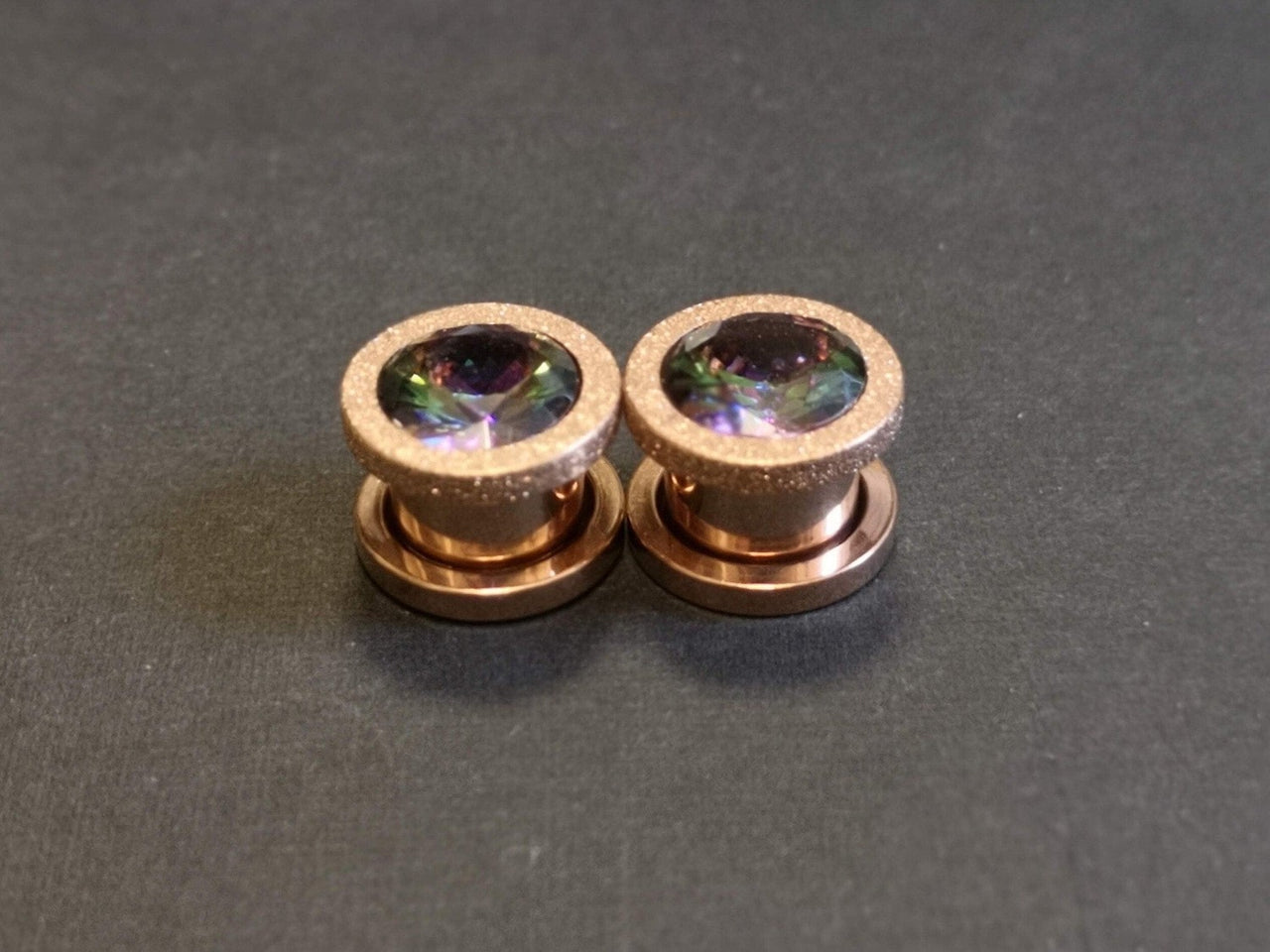 Iridescent Glittered Rose Gold Plugs Earrings