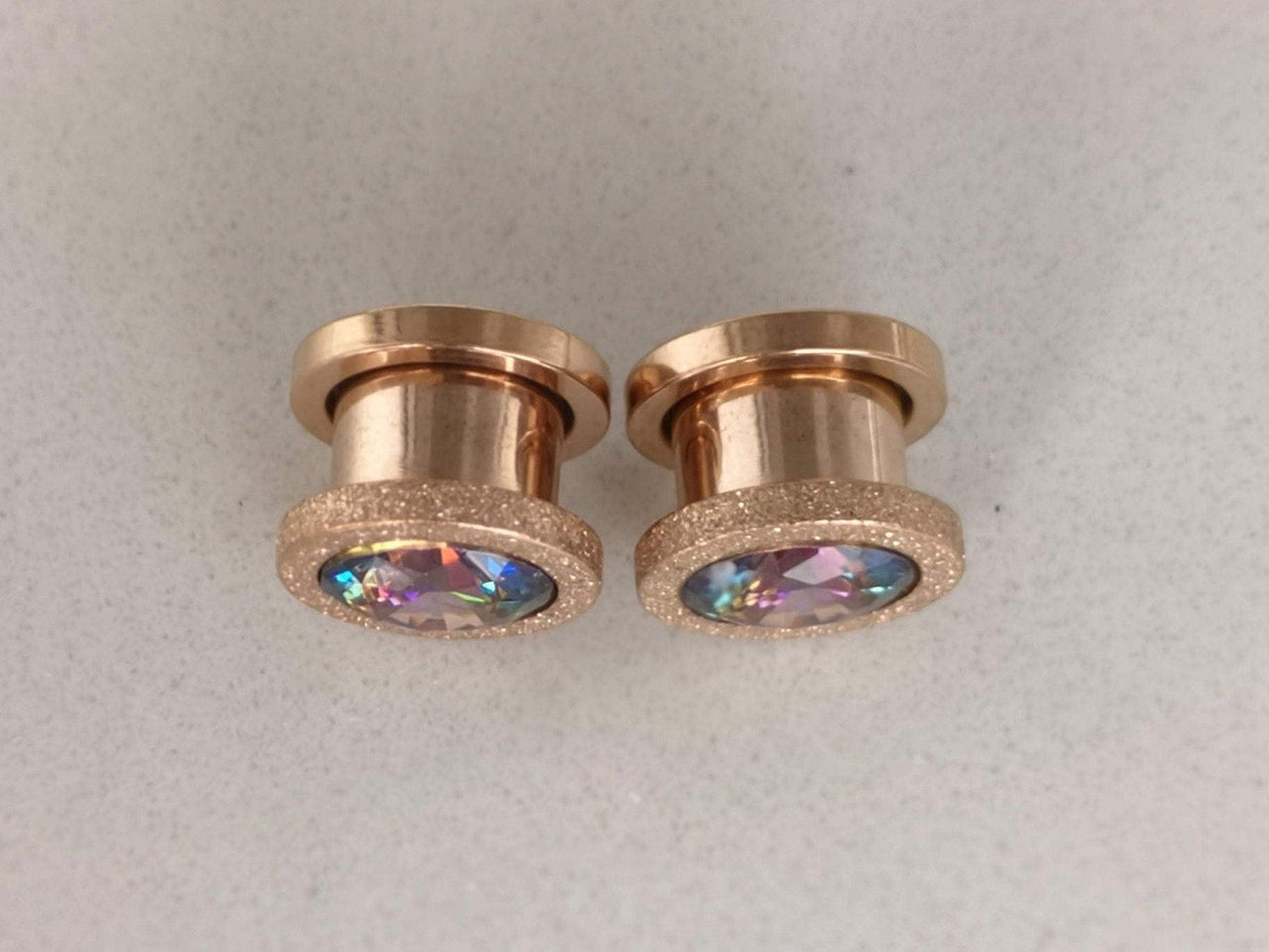 Iridescent Glittered Rose Gold Plugs Earrings