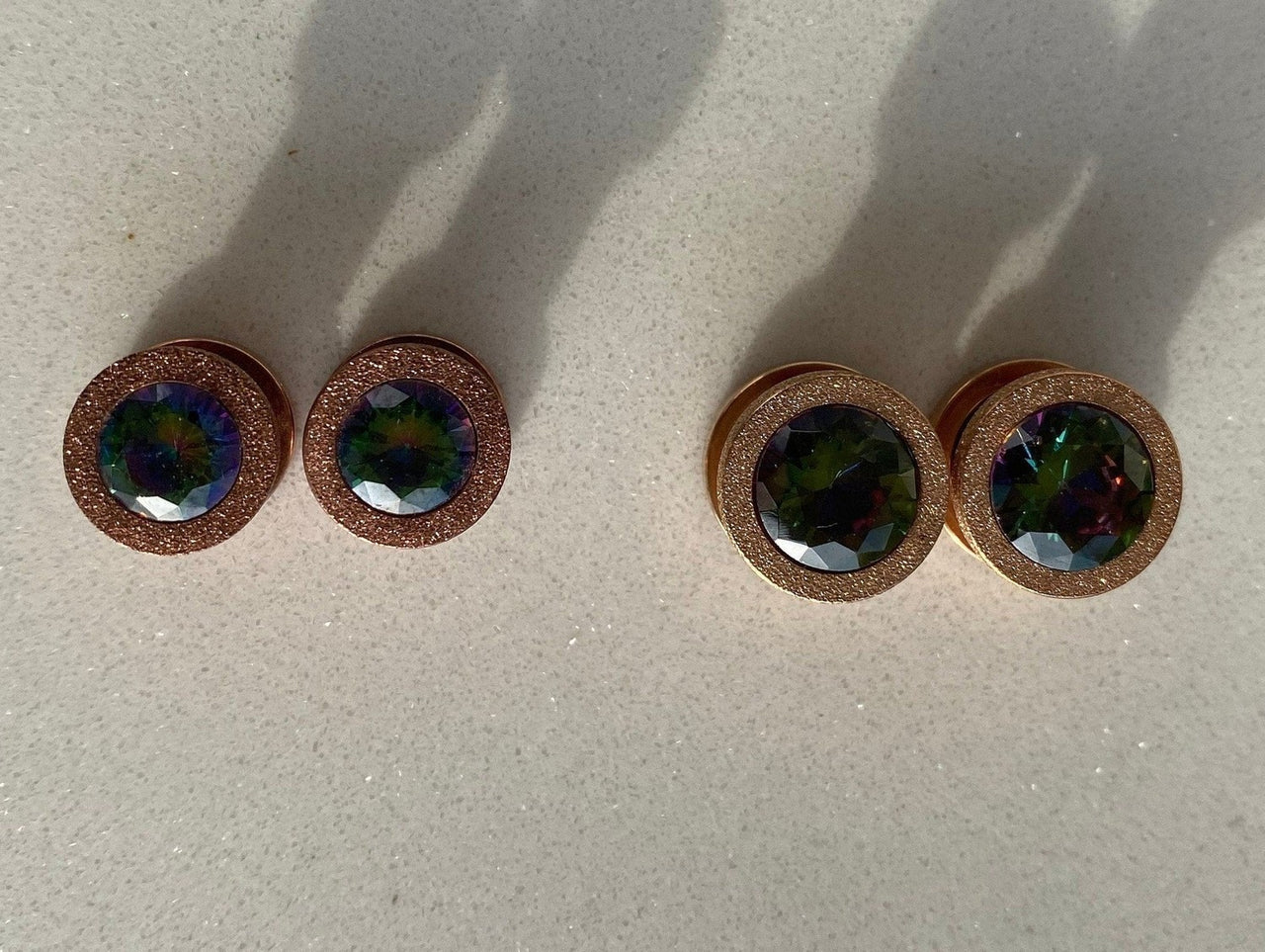 Iridescent Glittered Rose Gold Plugs Earrings