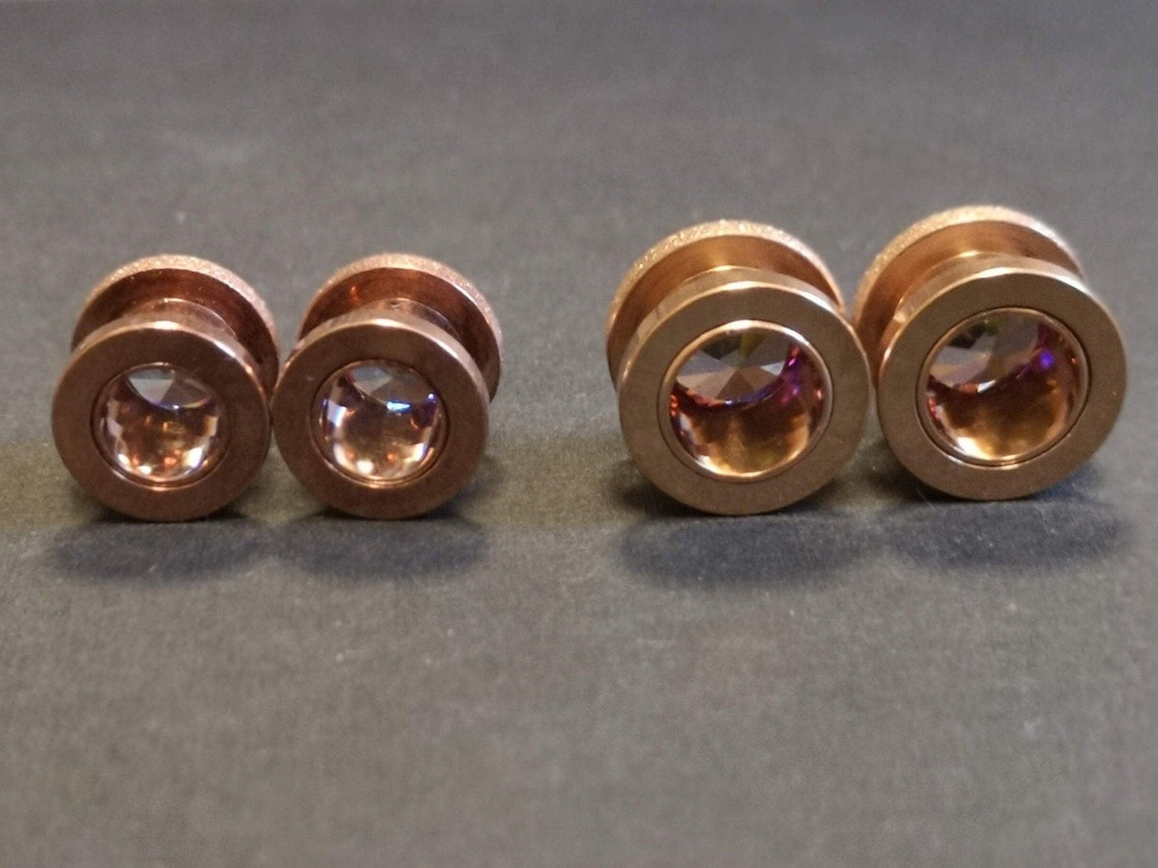 Iridescent Glittered Rose Gold Plugs Earrings