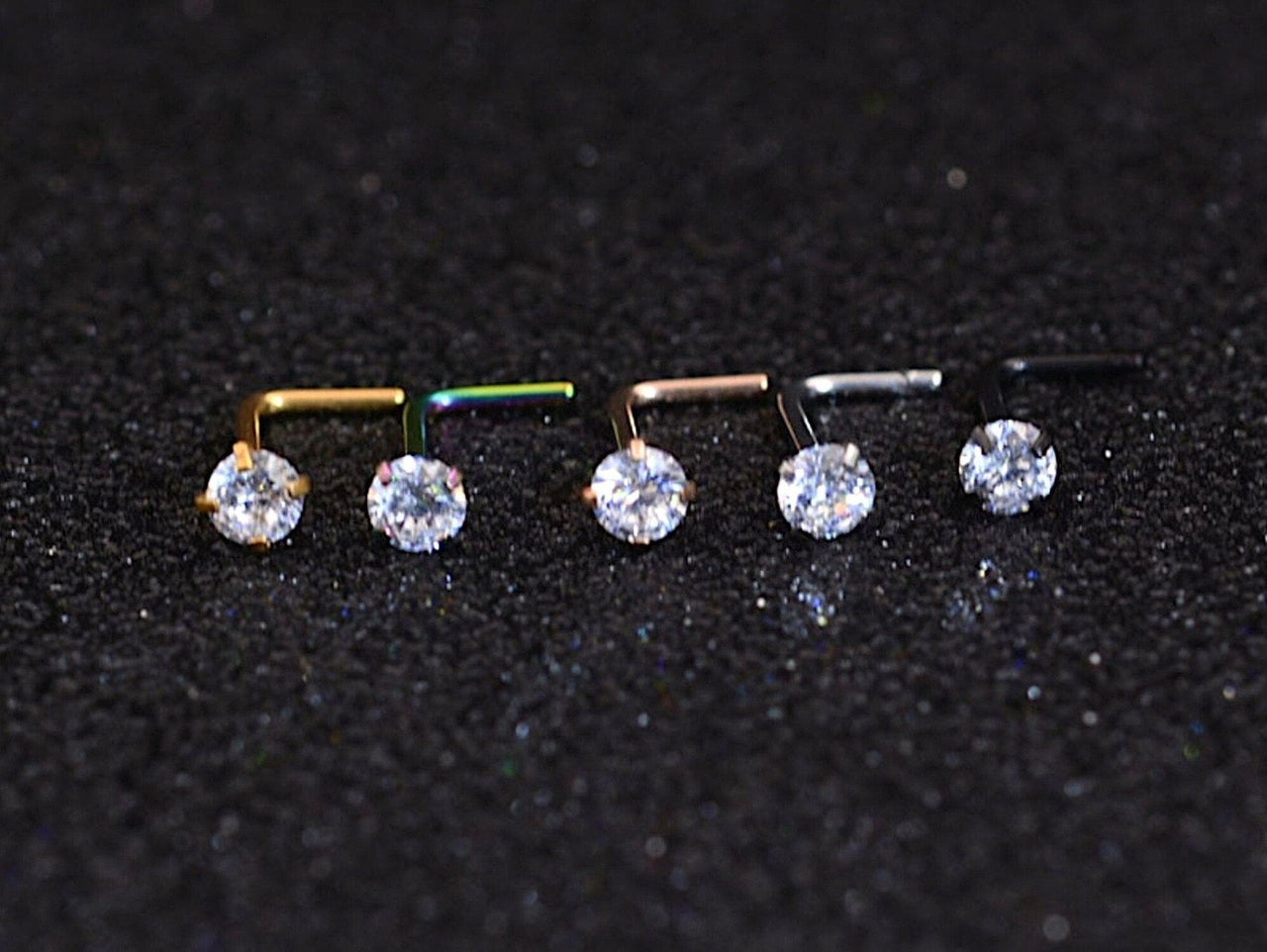 L Shaped Nose Pin with Cubic Zirconia Crystal