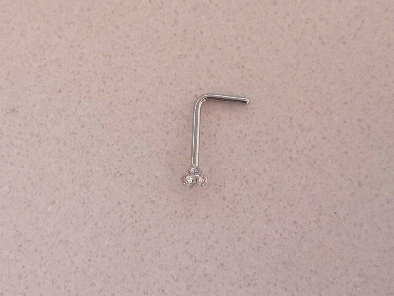 L Shaped Nose Pin with Cubic Zirconia Crystal