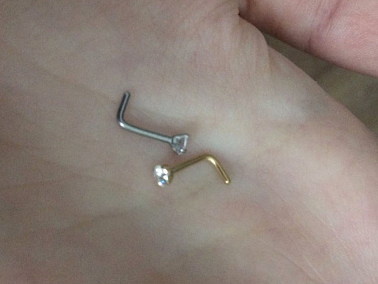 L Shaped Nose Pin with Cubic Zirconia Crystal