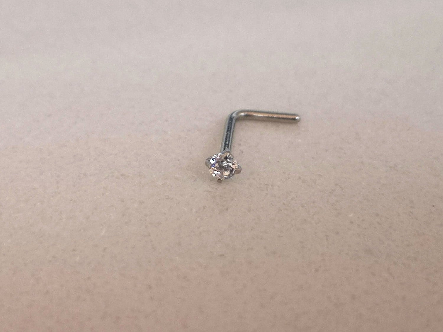 L Shaped Nose Pin with Cubic Zirconia Crystal