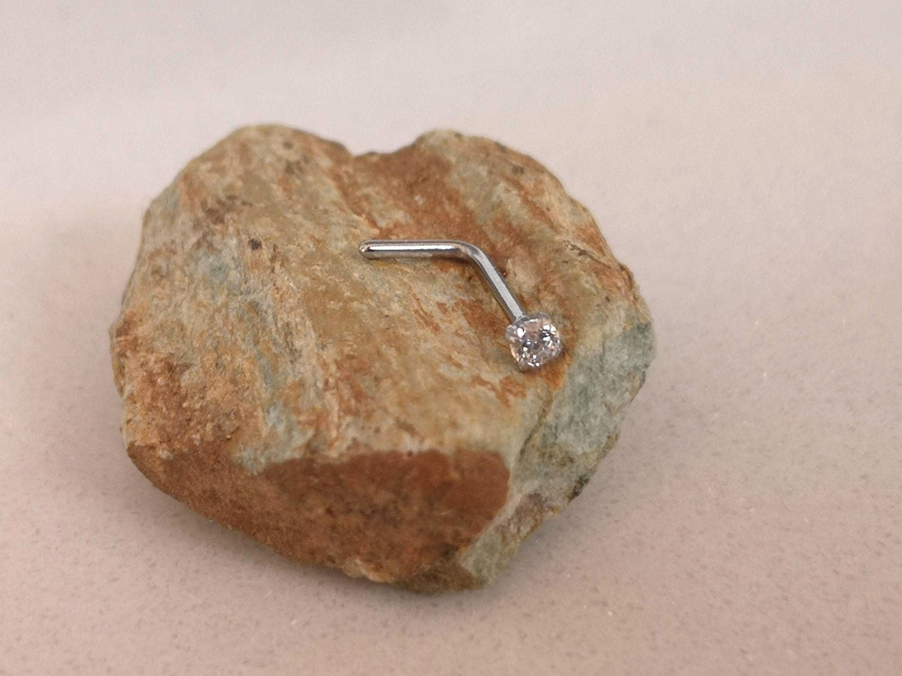 L Shaped Nose Pin with Cubic Zirconia Crystal