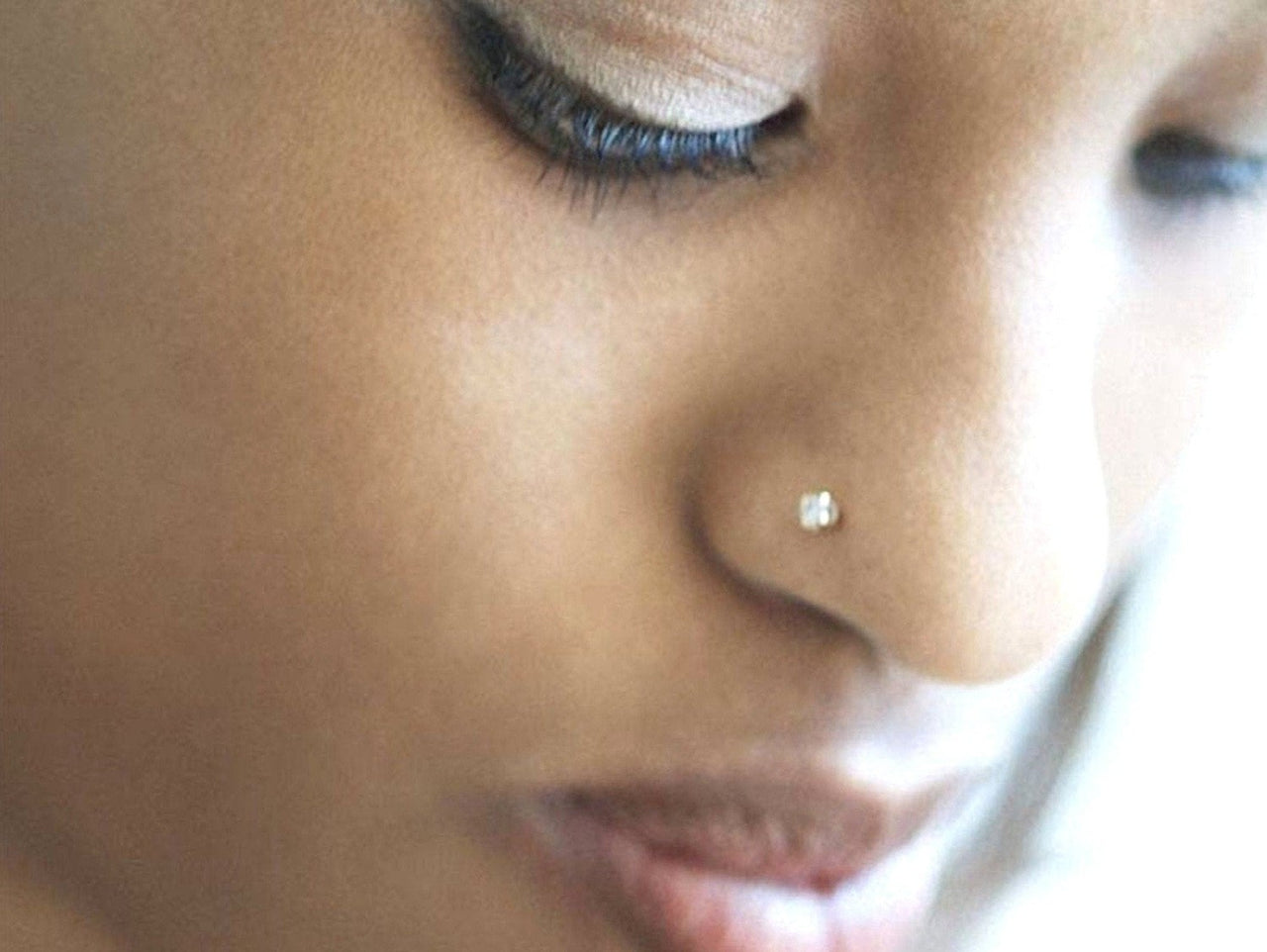 L Shaped Nose Pin with Cubic Zirconia Crystal