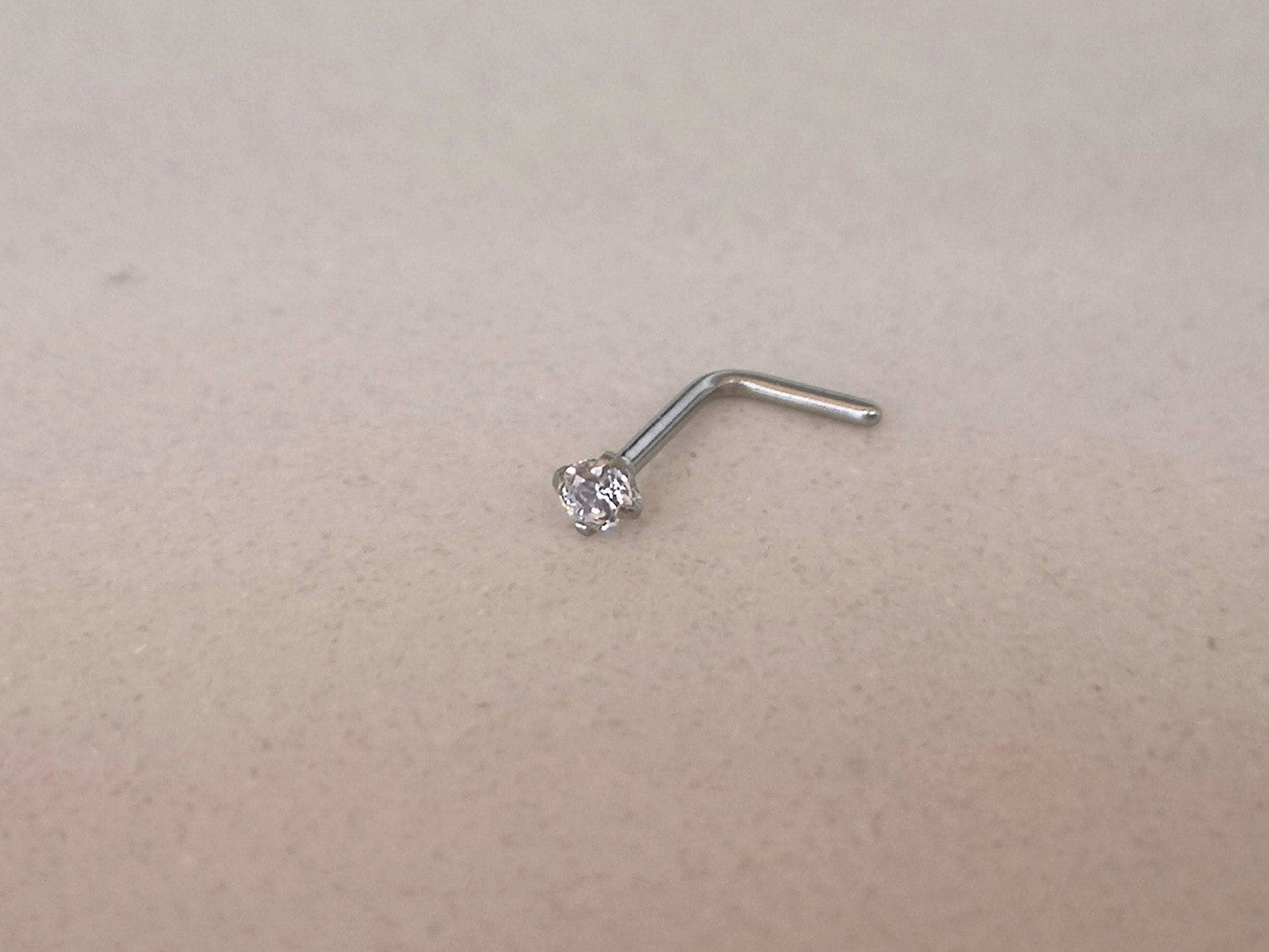 L Shaped Nose Pin with Cubic Zirconia Crystal