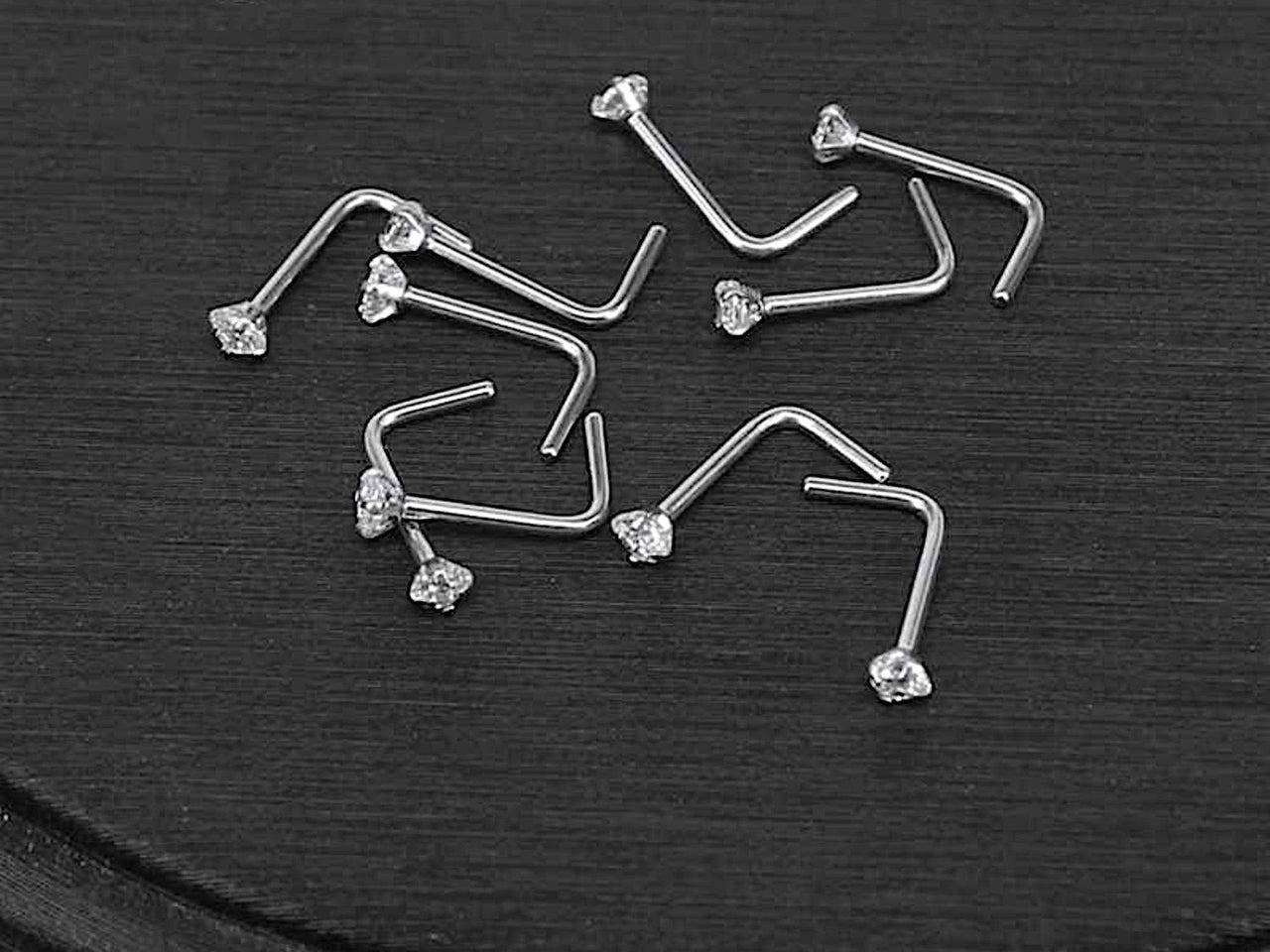 L Shaped Nose Pin with Cubic Zirconia Crystal