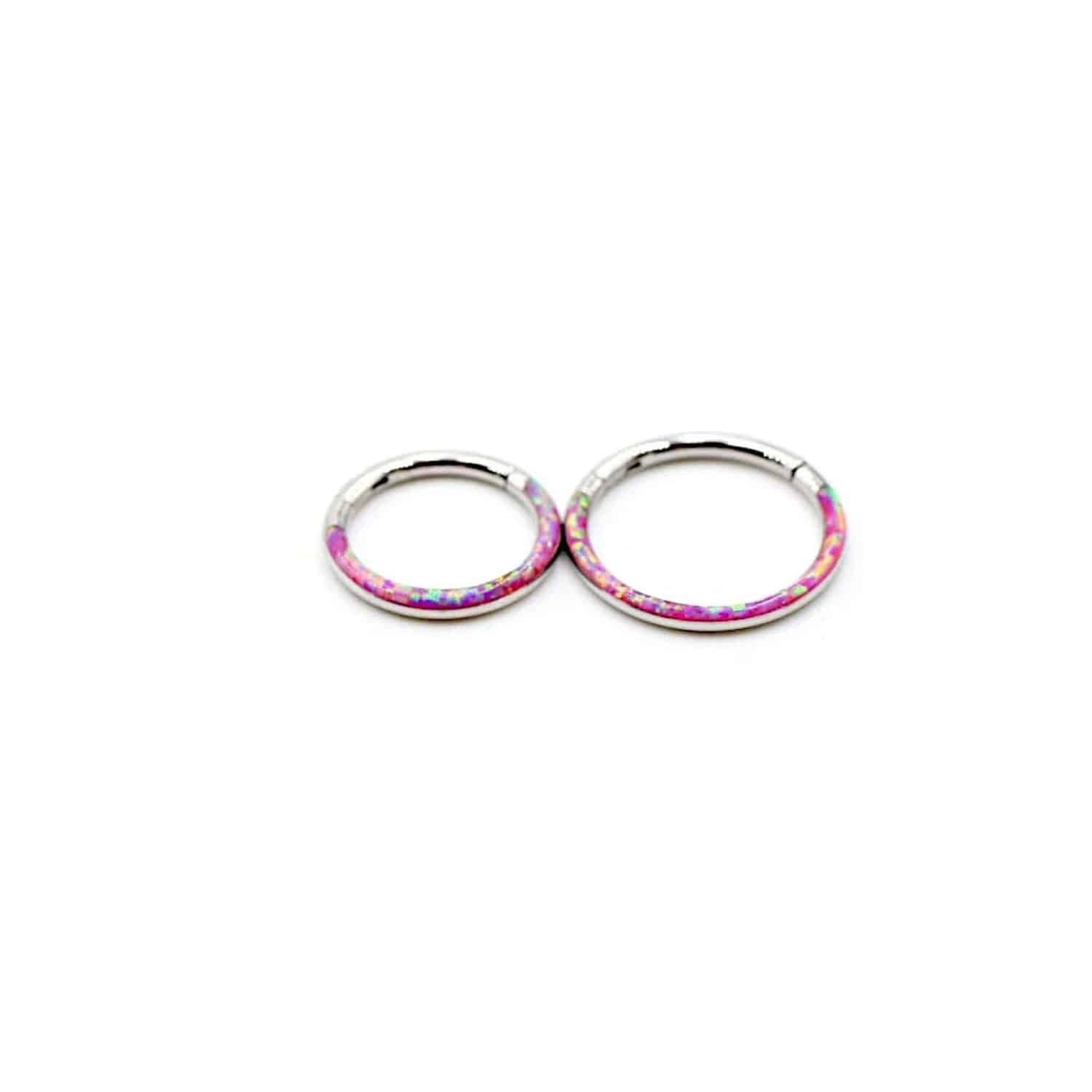 Pink Opal Lined Hinged Septum Clicker Ring